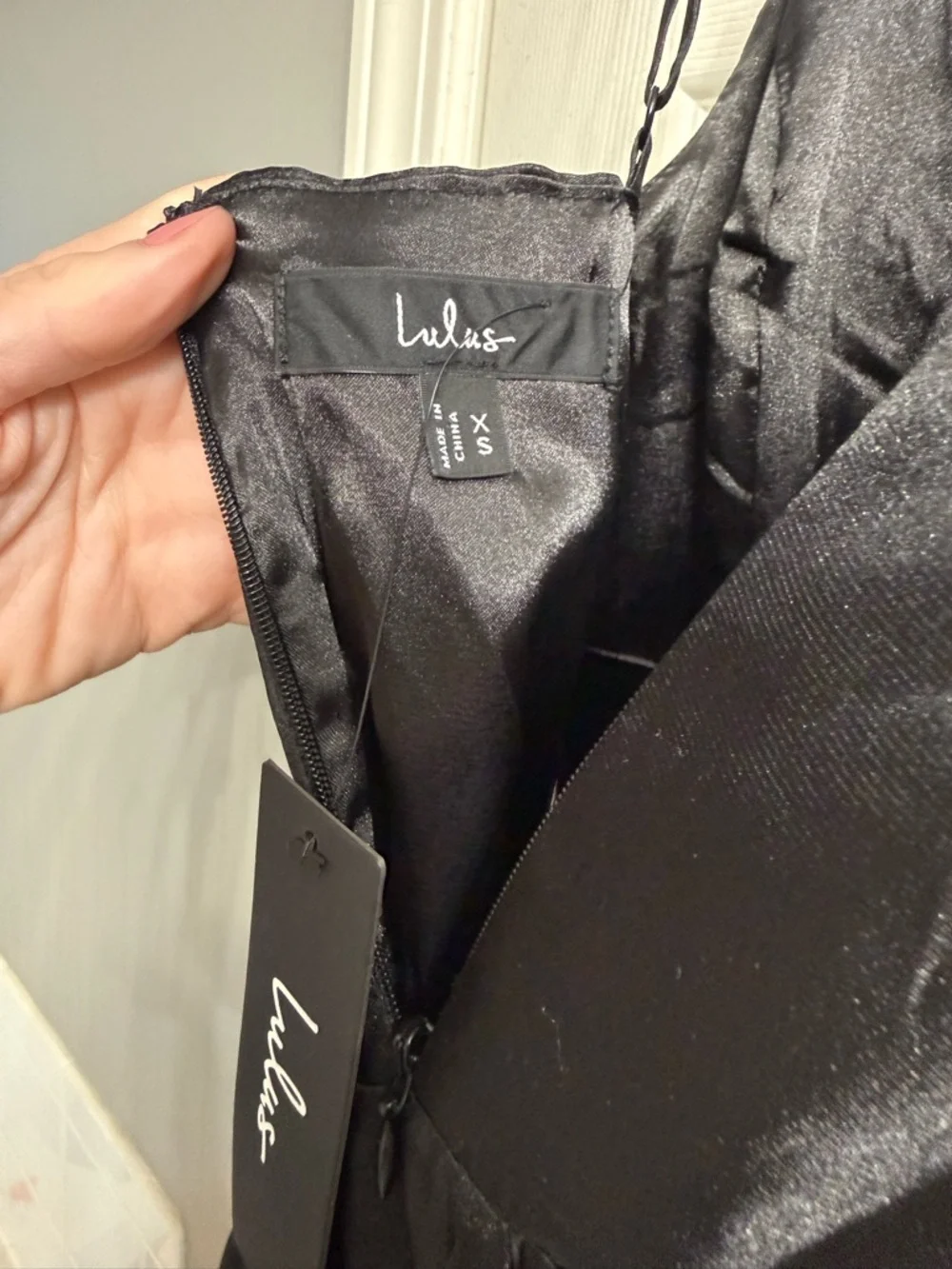 Lulu's Black Satin Maxi Dress with Front Keyhole and High Slit - Picture 6 of 7